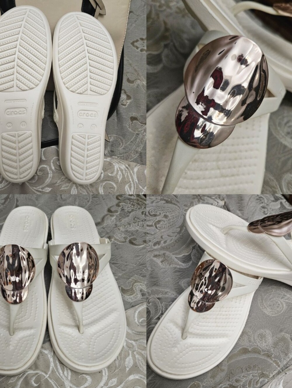 CROCS White Sandal Thong with Rose Gold Accent 11W